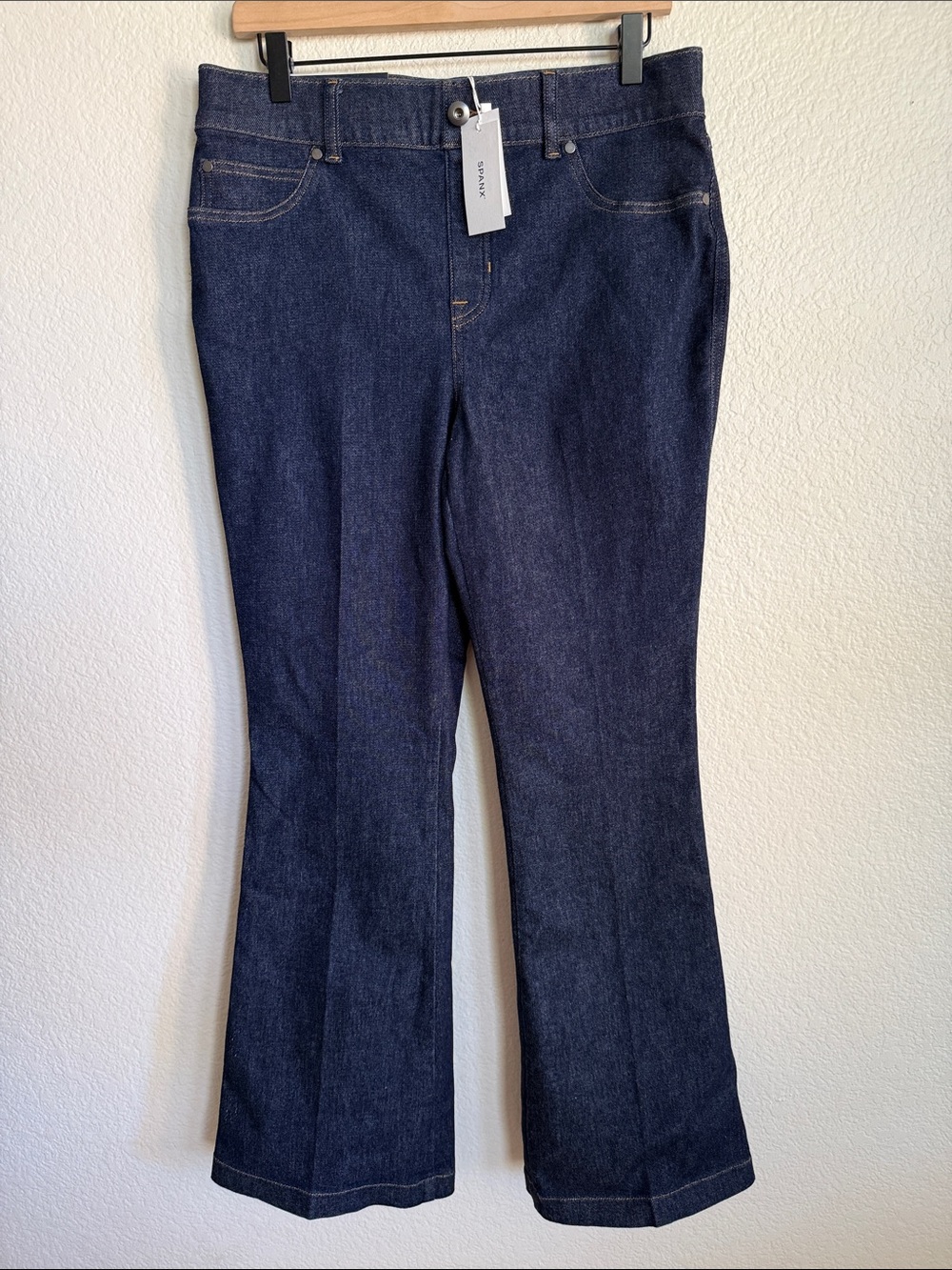 SPANX Dark Raw Indigo Pull On Flare Jeans